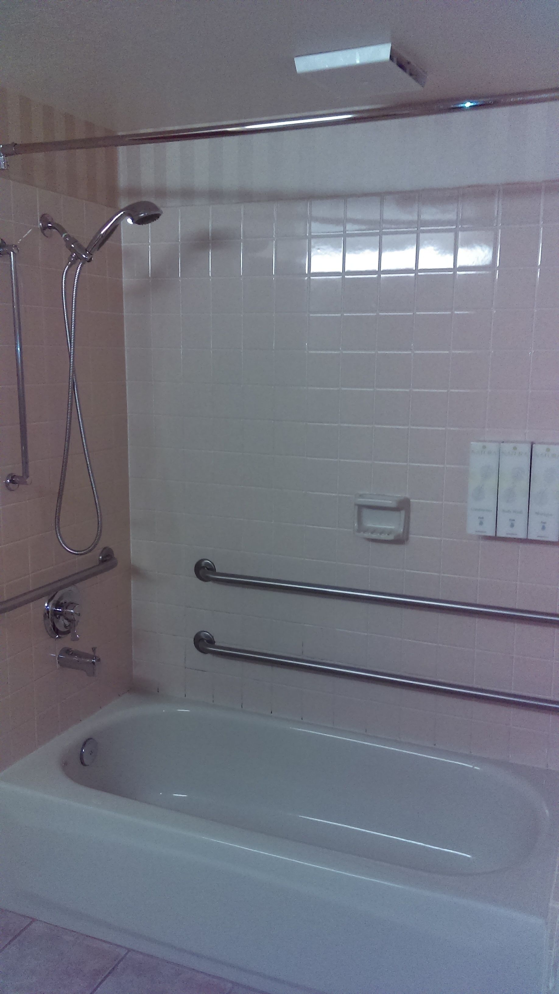 standard room, 1 queen bed, accessible, bathtub (fees apply over 2 adults) | bathroom | combined shower/bathtub, free toiletries, hair dryer, towels