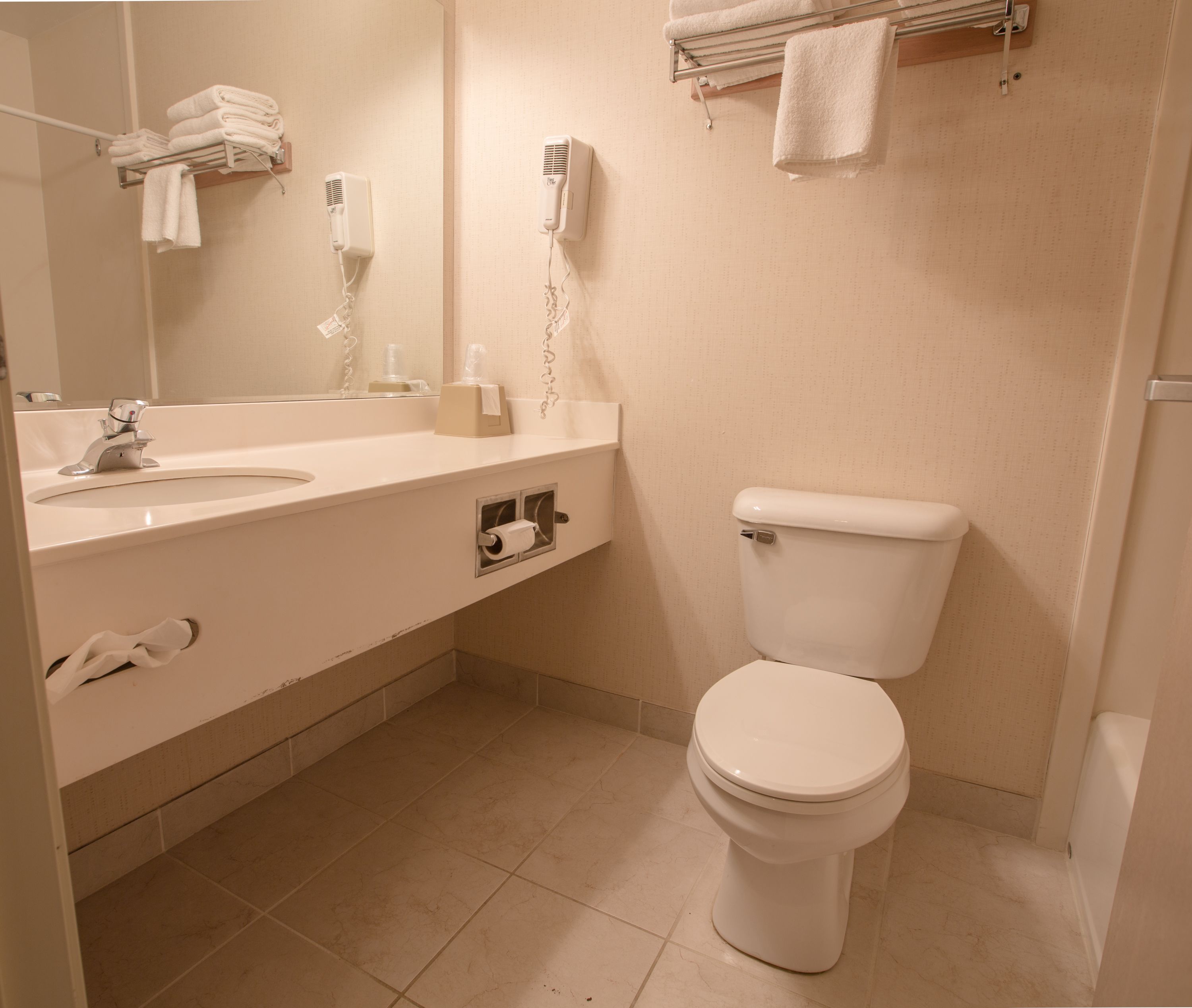 A bathroom with a toilet, sink, and towel rack.