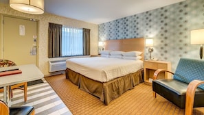 Hypo-allergenic bedding, pillowtop beds, desk, blackout drapes