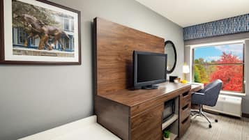Individually decorated, individually furnished, desk, laptop workspace