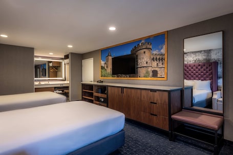 Standard Room, 2 Queen Beds | In-room safe, blackout drapes, iron/ironing board. Anaheim Camelot Inn & Suites