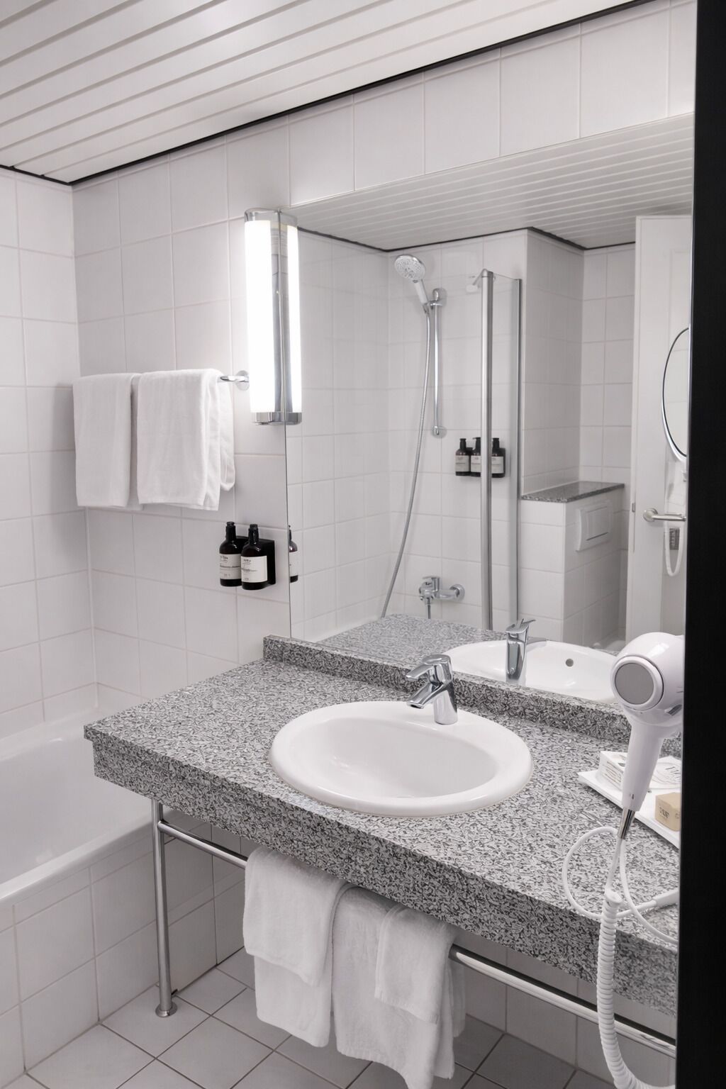 Shower, eco-friendly toiletries, hair dryer, bathrobes