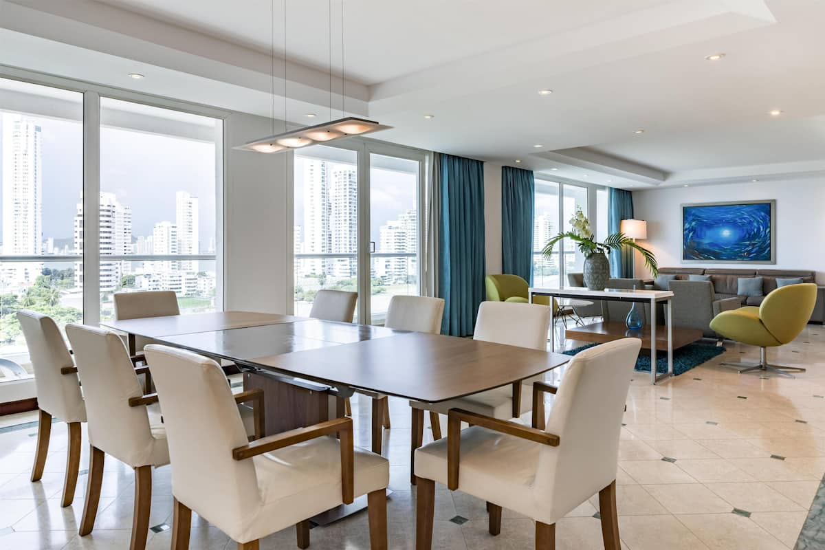 Presidential Suite, 1 King Bed | Living area | 49-inch LCD TV with cable channels, TV, MP3 dock