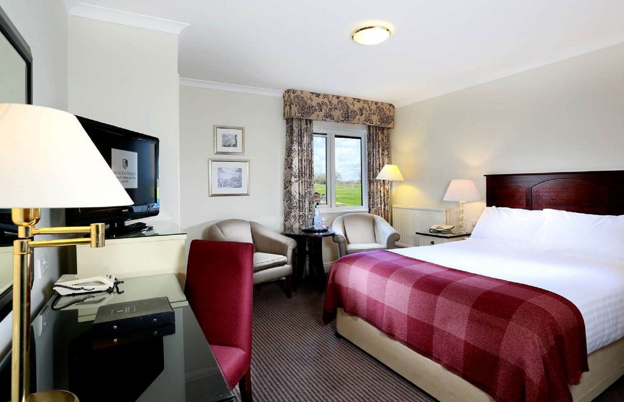 Premium bedding, desk, blackout curtains, iron/ironing board