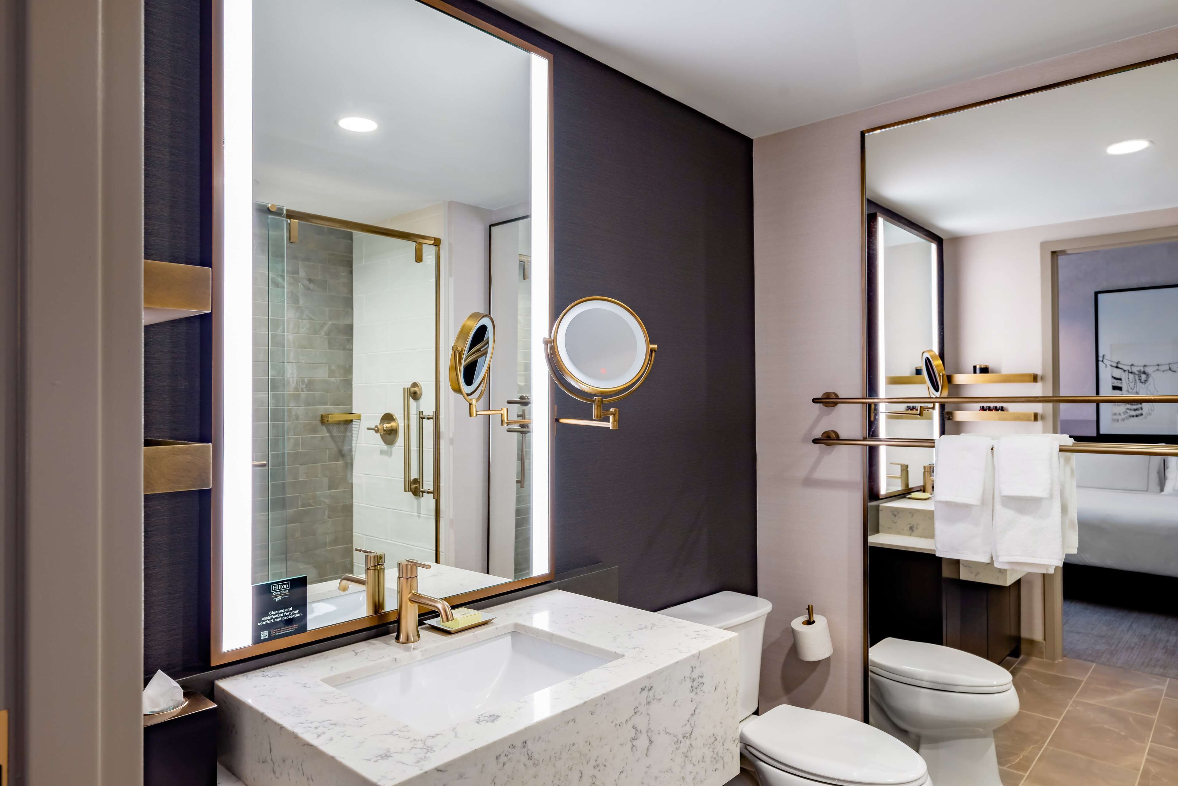 eco-friendly toiletries, hair dryer, towels, soap