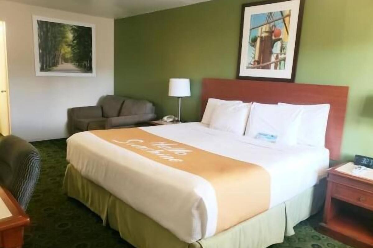 Desk, laptop workspace, free WiFi, bed sheets