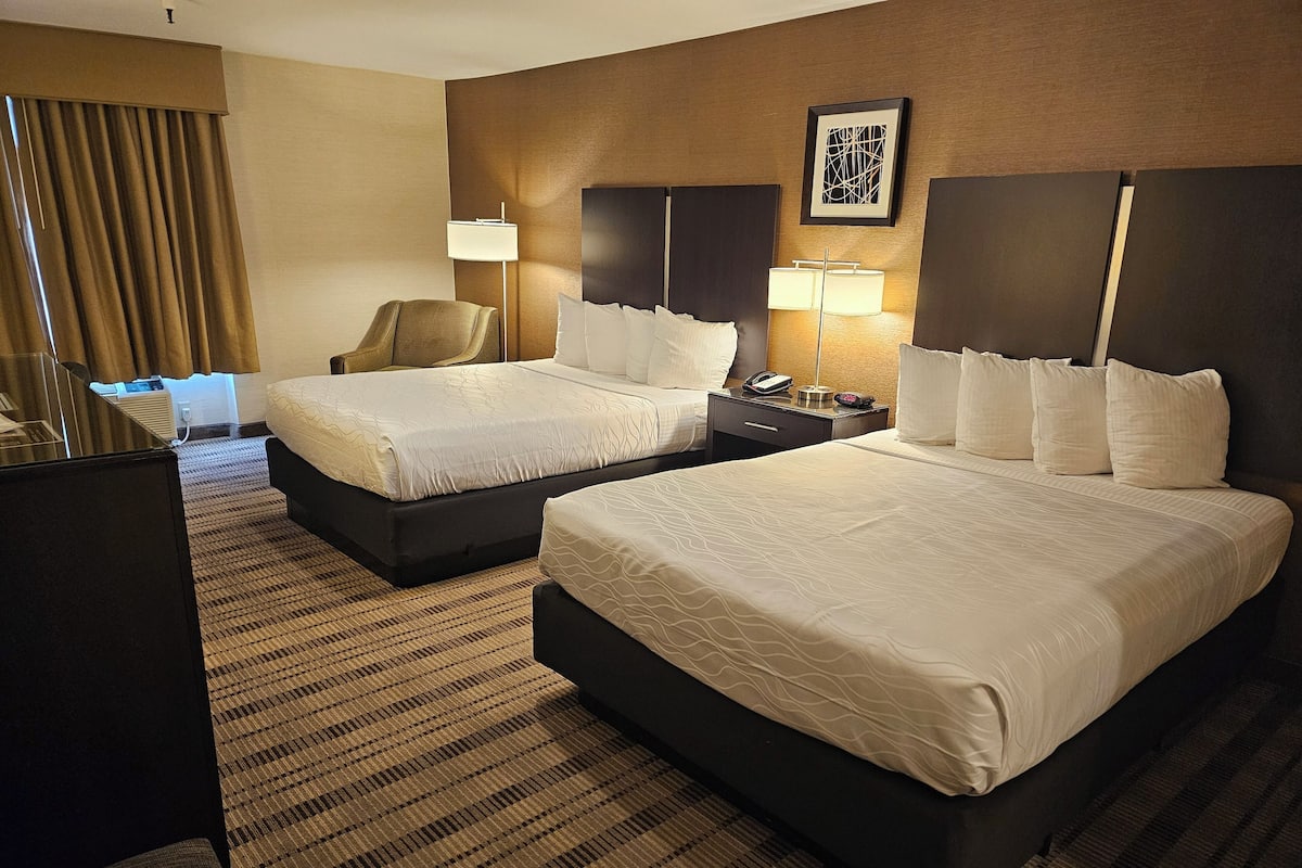 standard room, 2 queen beds, non smoking, refrigerator | desk, blackout curtains, iron/ironing board, free wifi