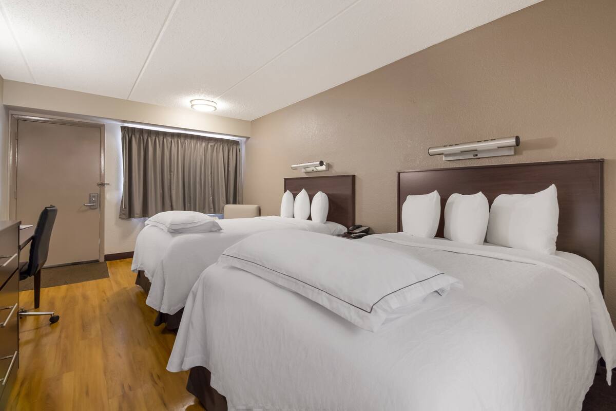 premium room, 2 double beds (upgraded bedding & snack, smoke free) | blackout curtains, iron/ironing board, free wifi, bed sheets