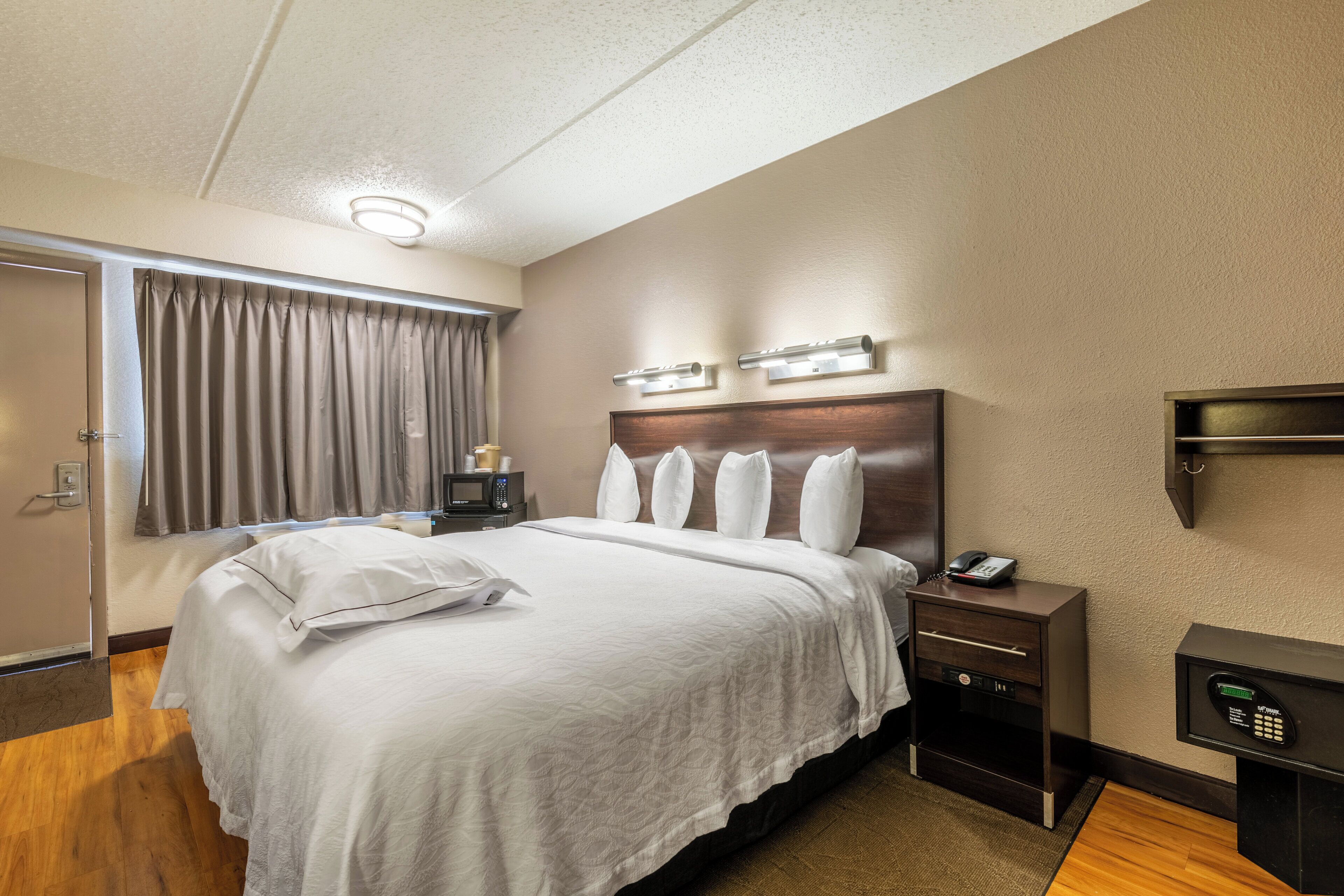 blackout curtains, iron/ironing board, free wifi, bed sheets