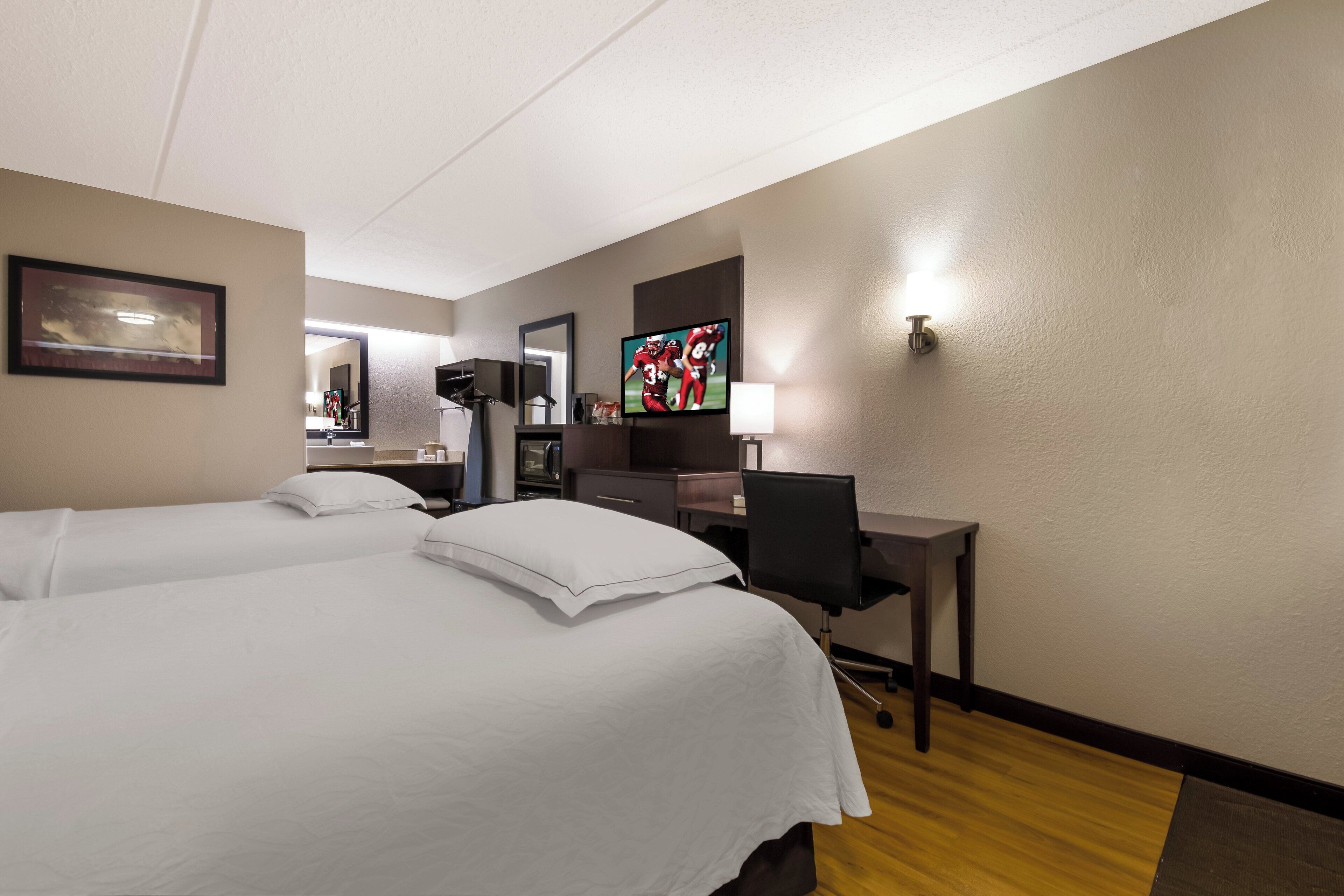 premium room, 2 double beds (upgraded bedding & snack, smoke free) | blackout curtains, iron/ironing board, free wifi, bed sheets