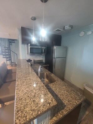 Premium Penthouse, 1 King Bed, Non Smoking, Jetted Tub | Private kitchen | Fridge, freezer