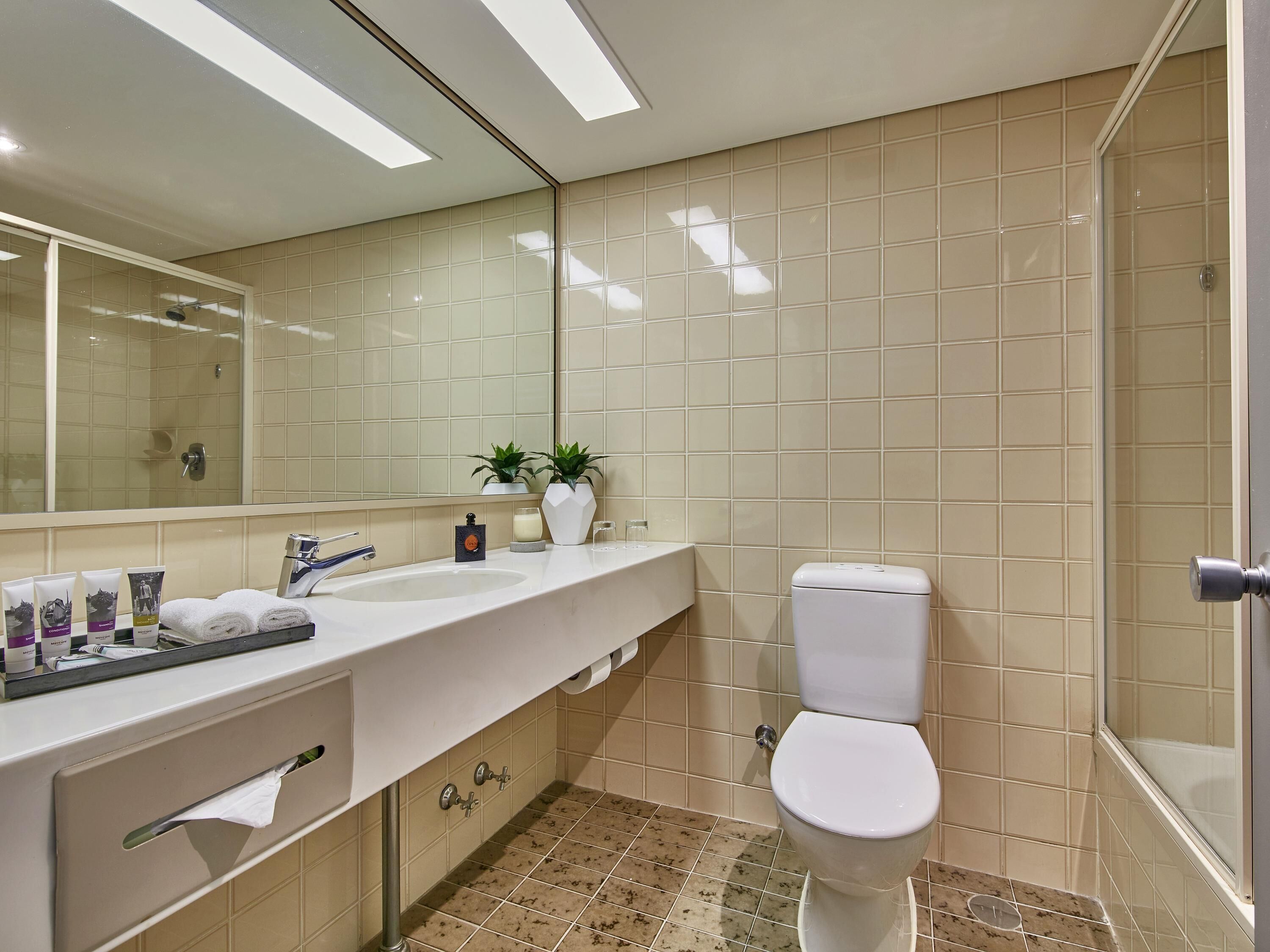 Combined shower/bathtub, eco-friendly toiletries, hair dryer, towels