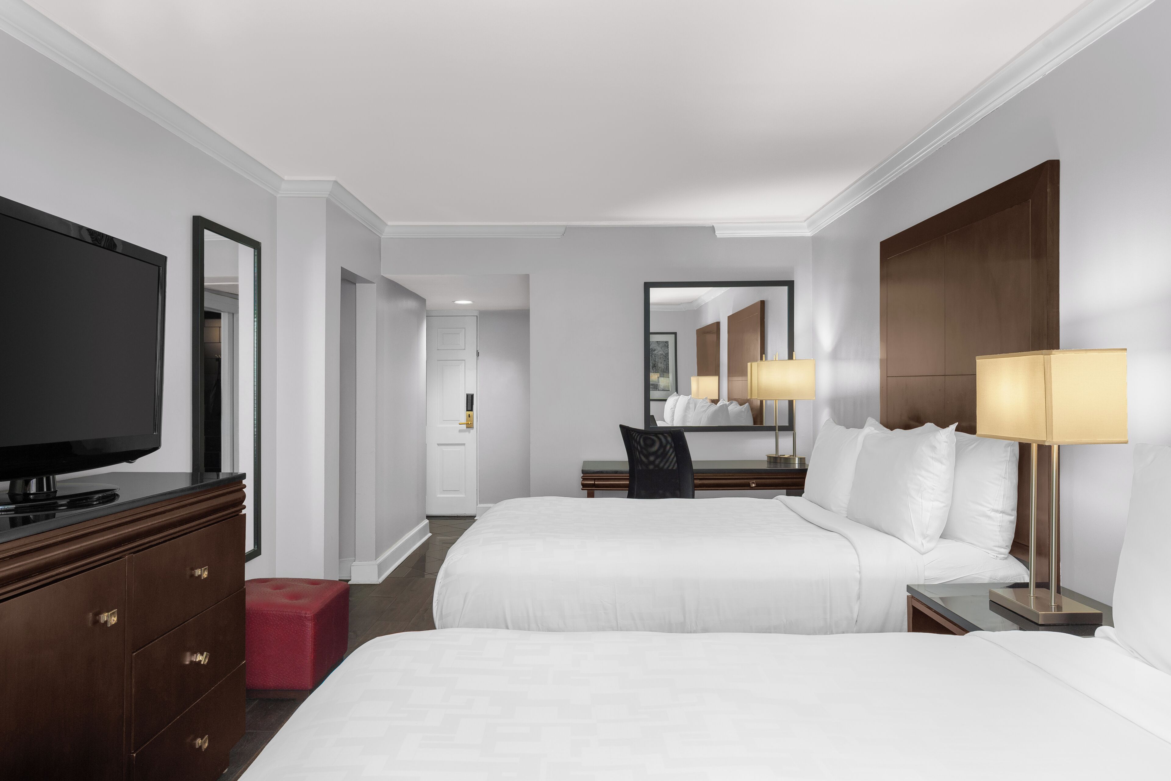 pillow-top beds, desk, laptop workspace, iron/ironing board