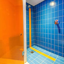 Shower, free toiletries, hair dryer, towels