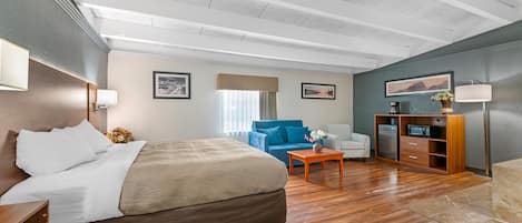 In-room safe, desk, iron/ironing board, cribs (free)