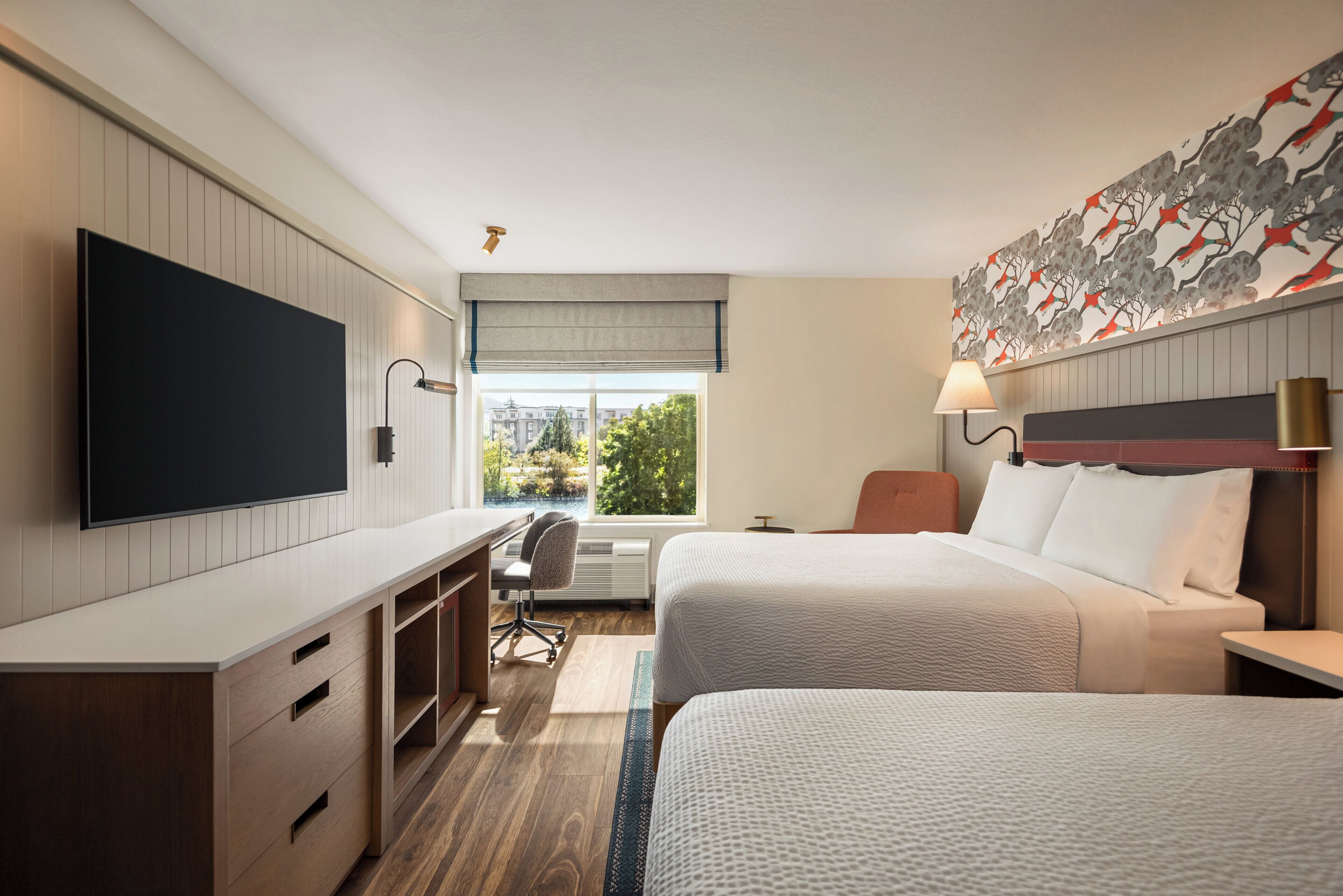 standard room, 2 queen beds, park view | hypo-allergenic bedding, in-room safe, desk, blackout curtains