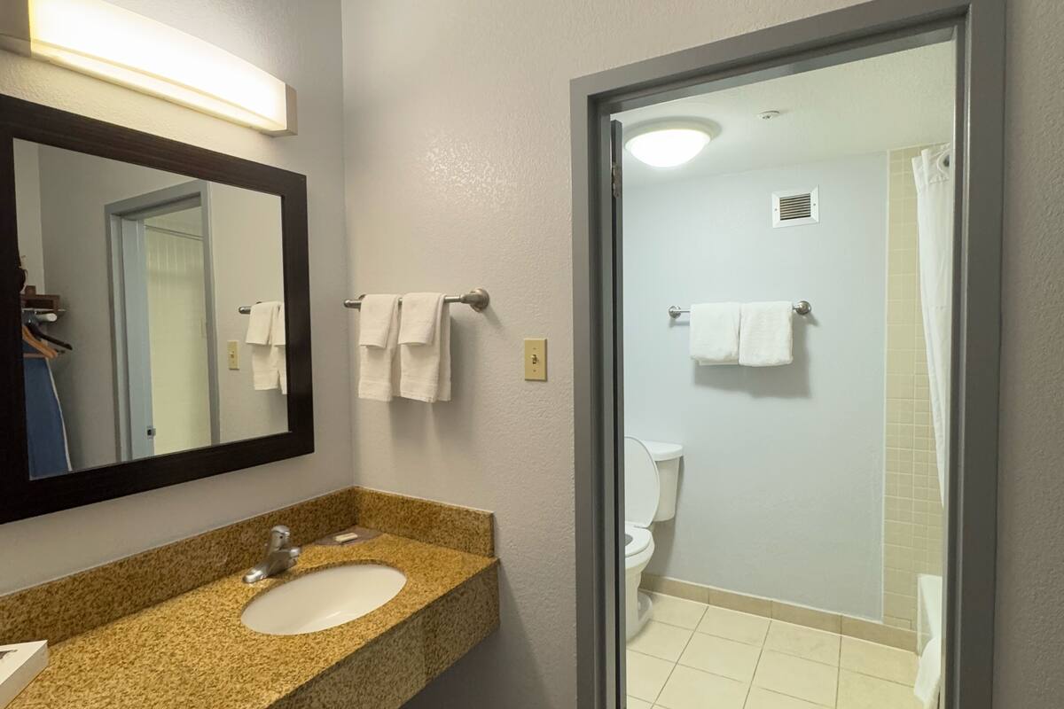 eco-friendly toiletries, hair dryer, towels