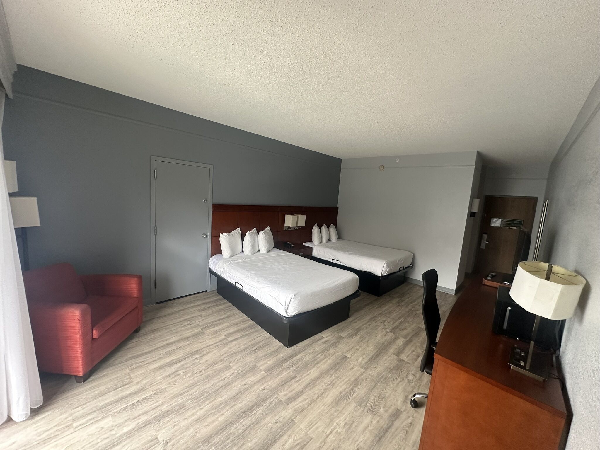 Desk, blackout drapes, iron/ironing board, WiFi (free)