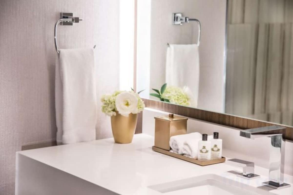 Hair dryer, bathrobes, towels