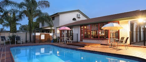 Outdoor pool, pool umbrellas