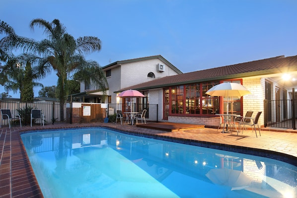 Outdoor pool, pool umbrellas