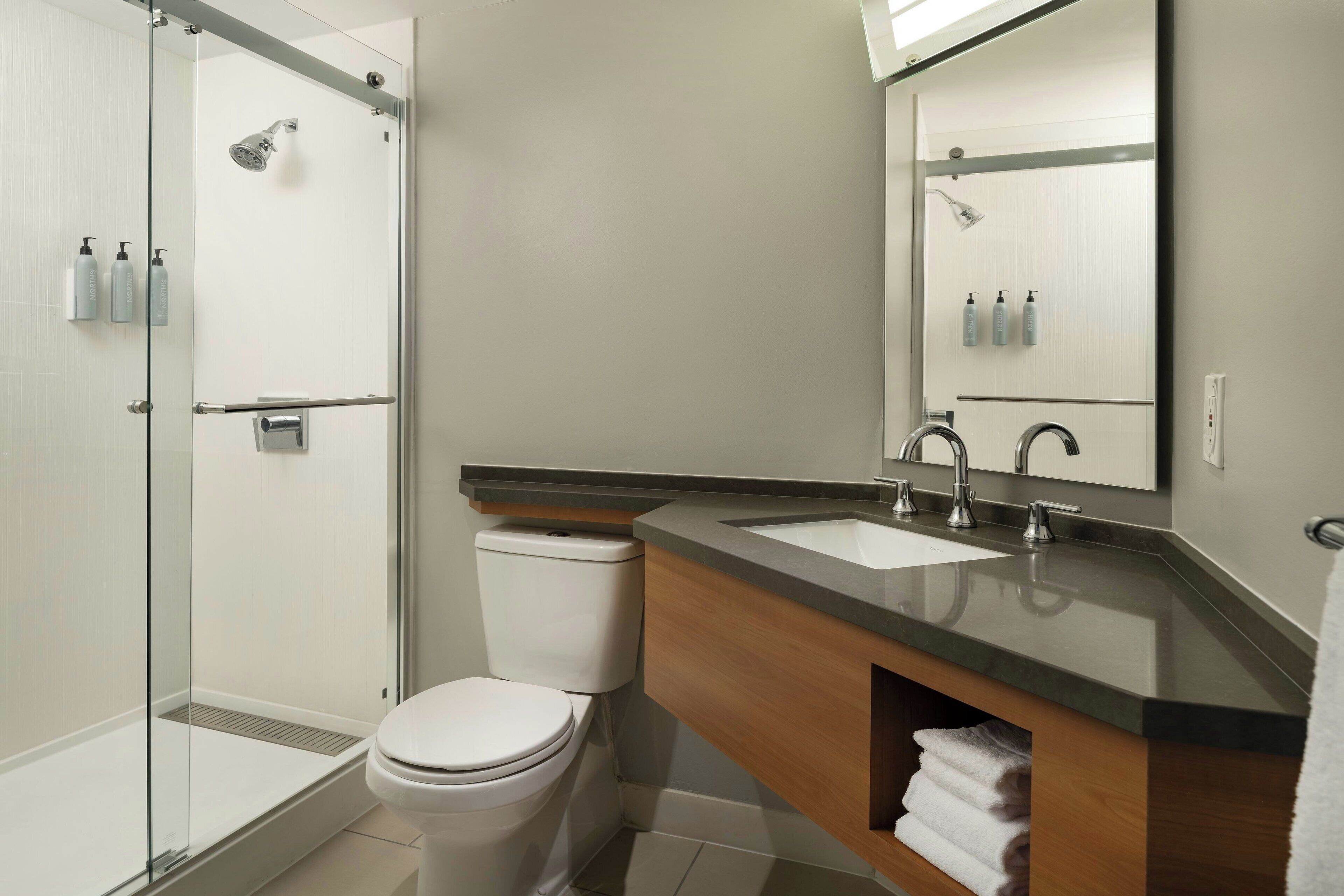 free toiletries, hair dryer, towels