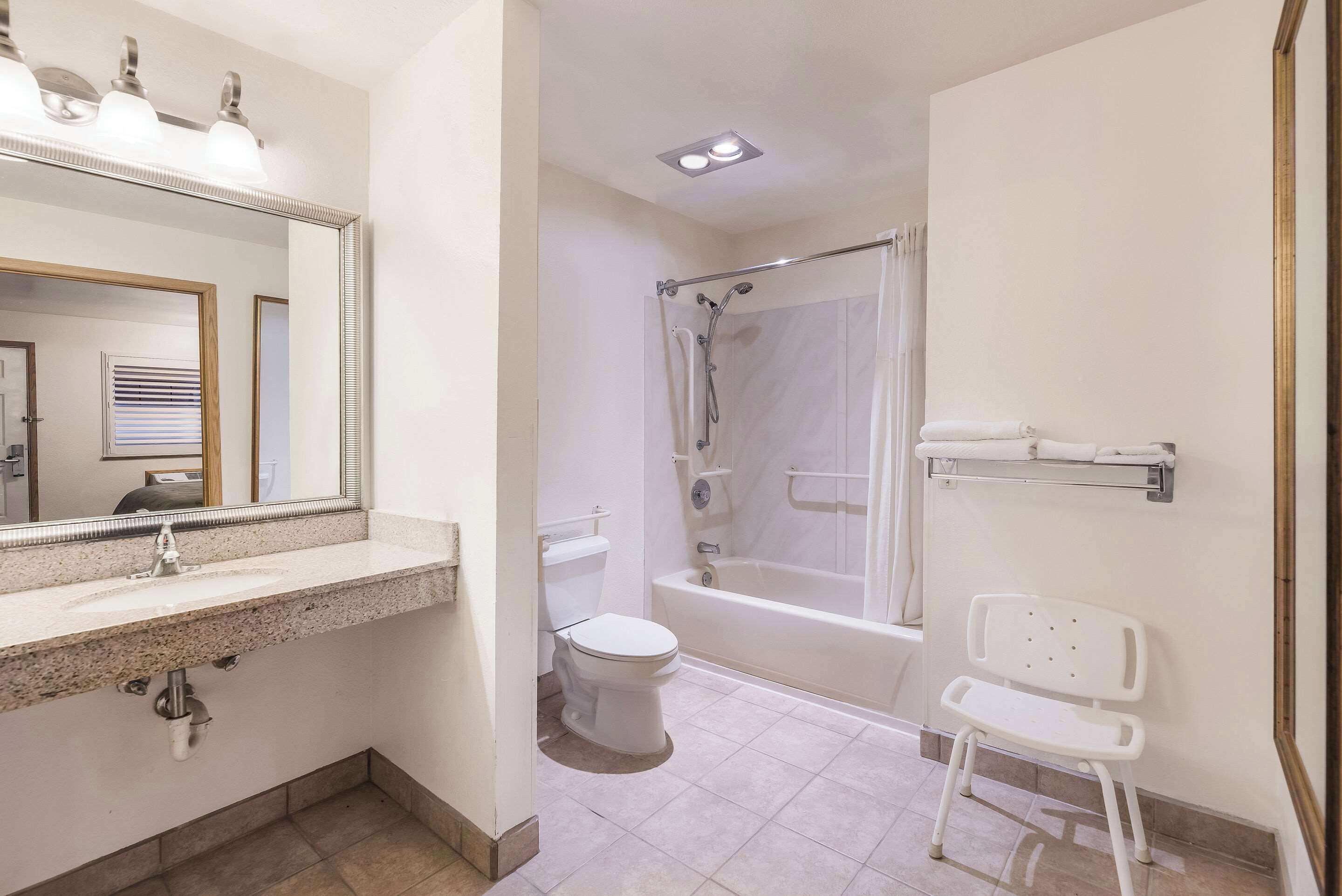 Room, 1 King Bed, Accessible, Non Smoking | Bathroom | Eco-friendly toiletries, hair dryer, towels