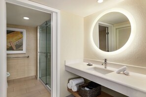 Suite, 1 King Bed, Sunset View, 1.5 Bath, Juliet Balcony, Hearing Accessible | Bathroom | Combined shower/tub, free toiletries, hair dryer, towels - Embassy Suites by Hilton Deerfield Beach Resort & Spa (Deerfield Beach)
