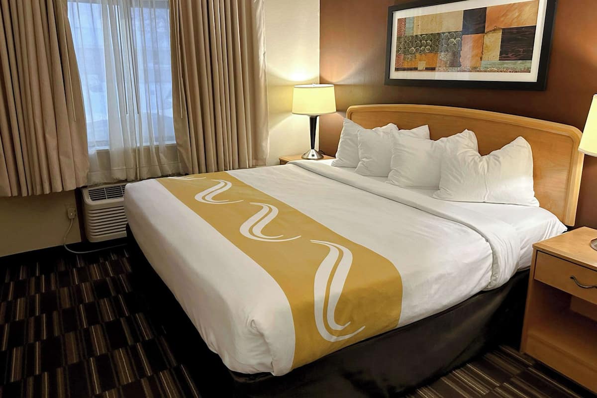 1 bedroom, desk, blackout drapes, iron/ironing board