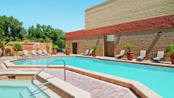 Outdoor pool, open 8:00 AM to 10:00 PM, pool umbrellas, pool loungers