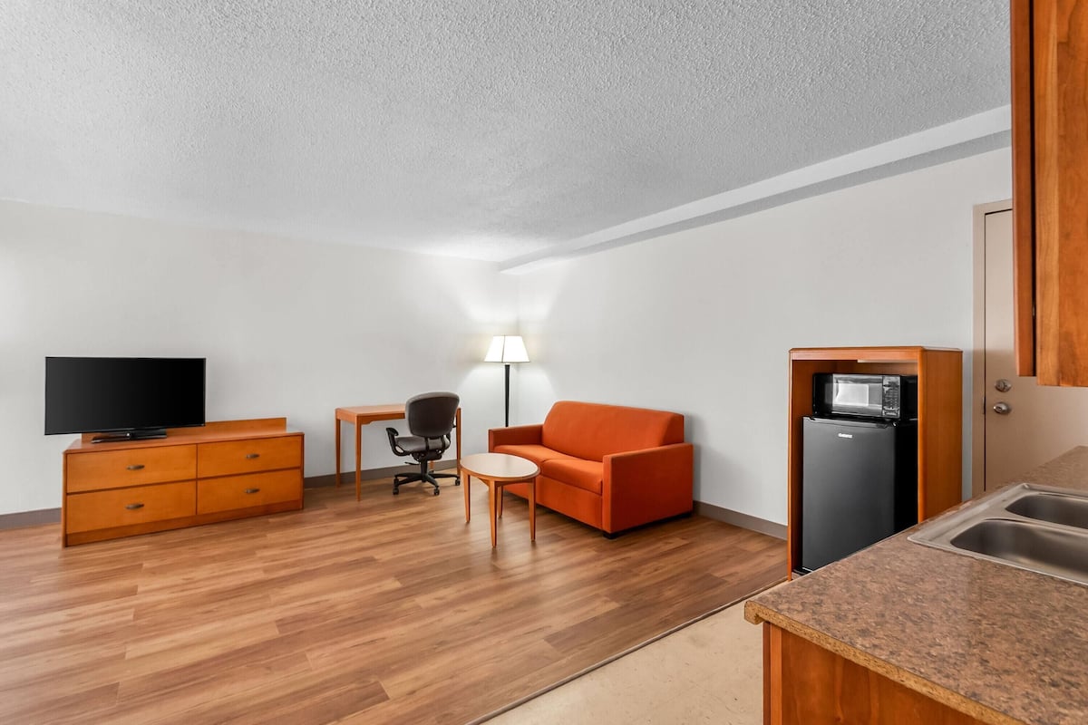Suite, 1 cama de matrimonio grande, fumadores | Zona de estar | Una televisión LED