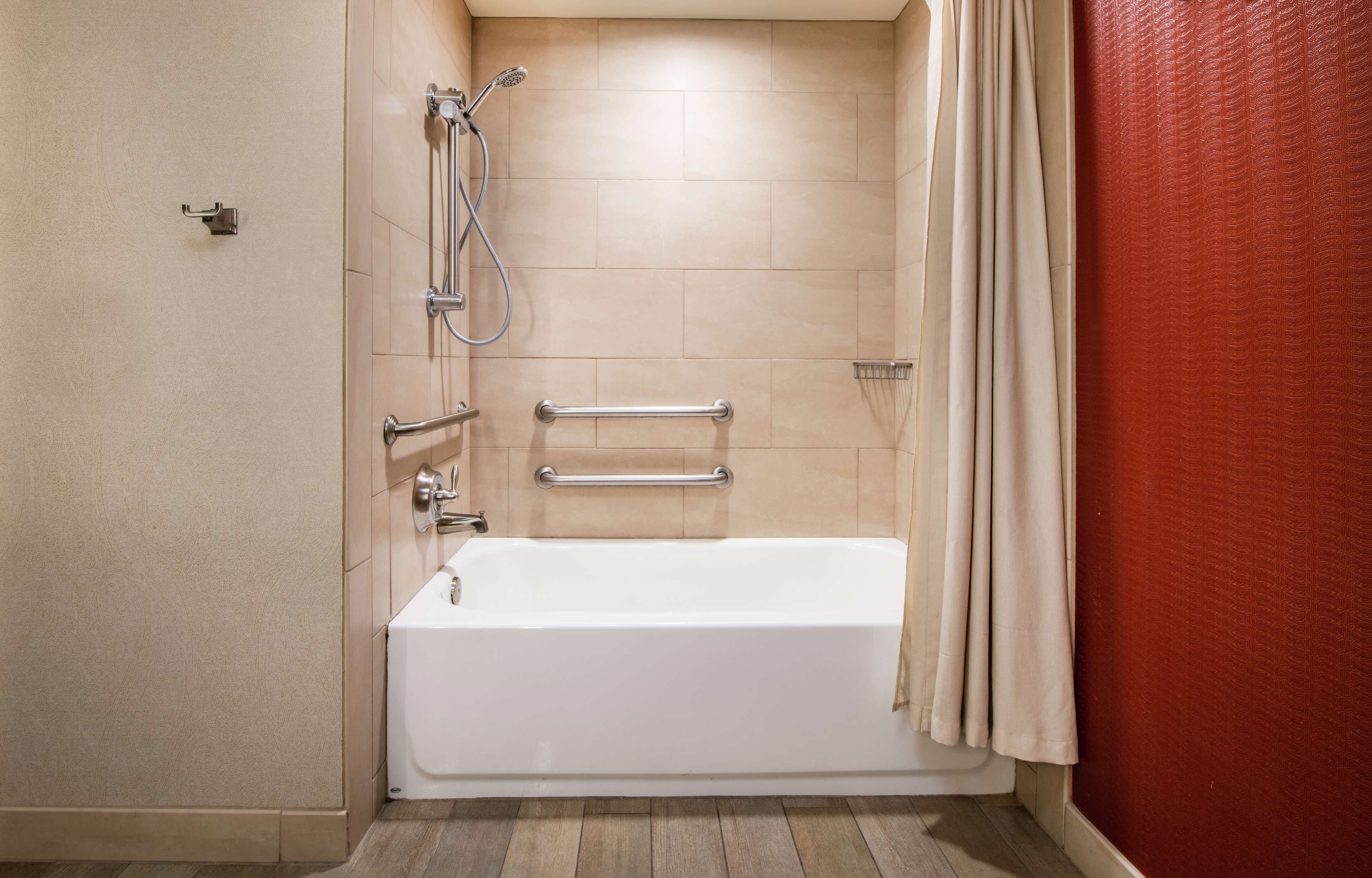 room, 2 double beds, accessible, bathtub (mobility) | bathroom | shower, designer toiletries, hair dryer, towels