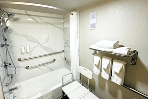 Combined shower/bathtub, eco-friendly toiletries, hair dryer, towels