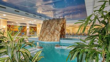 3 indoor pools, seasonal outdoor pool, pool umbrellas, pool loungers