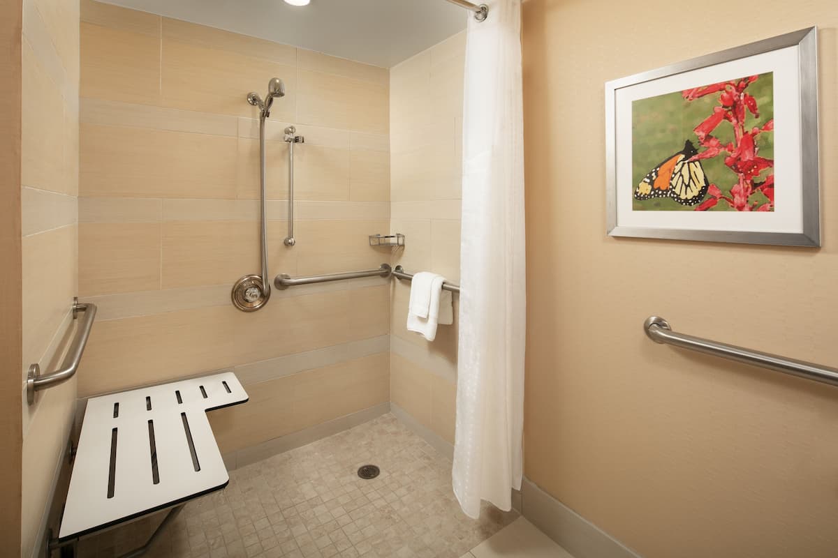 Combined shower/bathtub, eco-friendly toiletries, hair dryer, towels