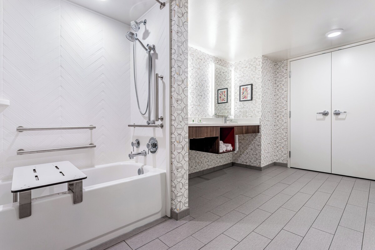 Premium Room, Multiple Beds, Accessible (Mobility, Accessible Tub) | Desk, laptop workspace, blackout curtains, iron/ironing board
