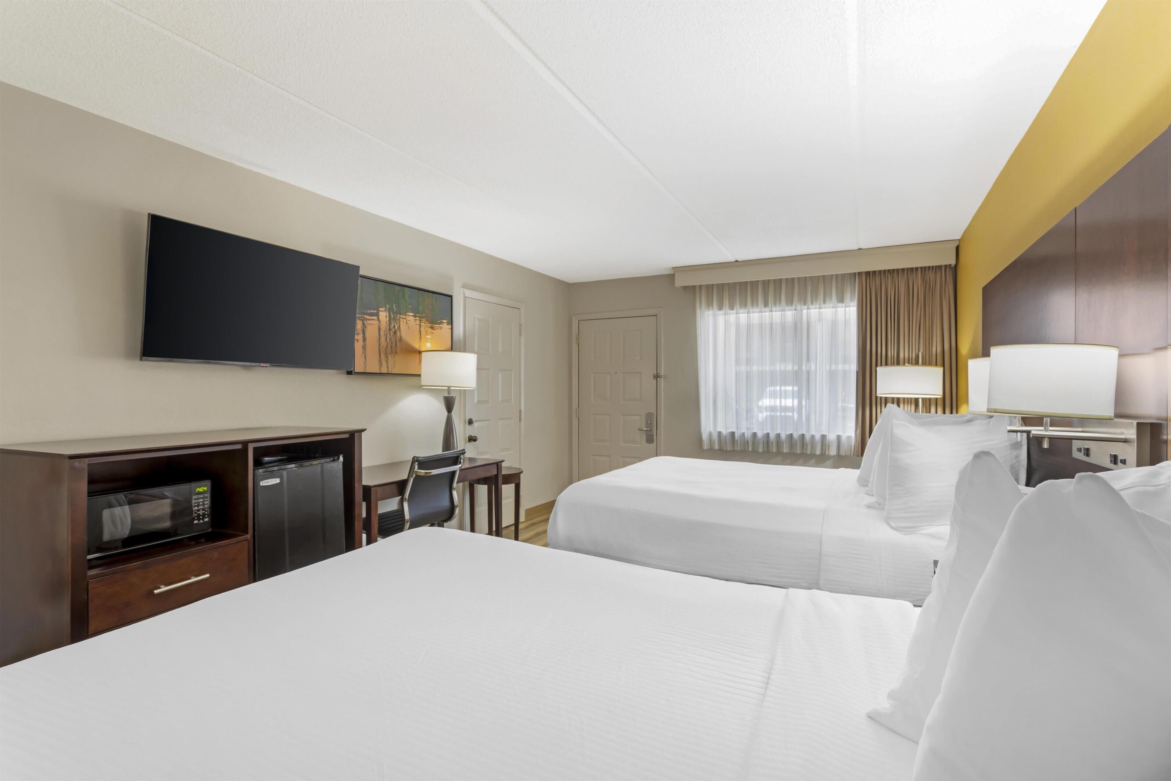 Desk, blackout curtains, soundproofing, iron/ironing board