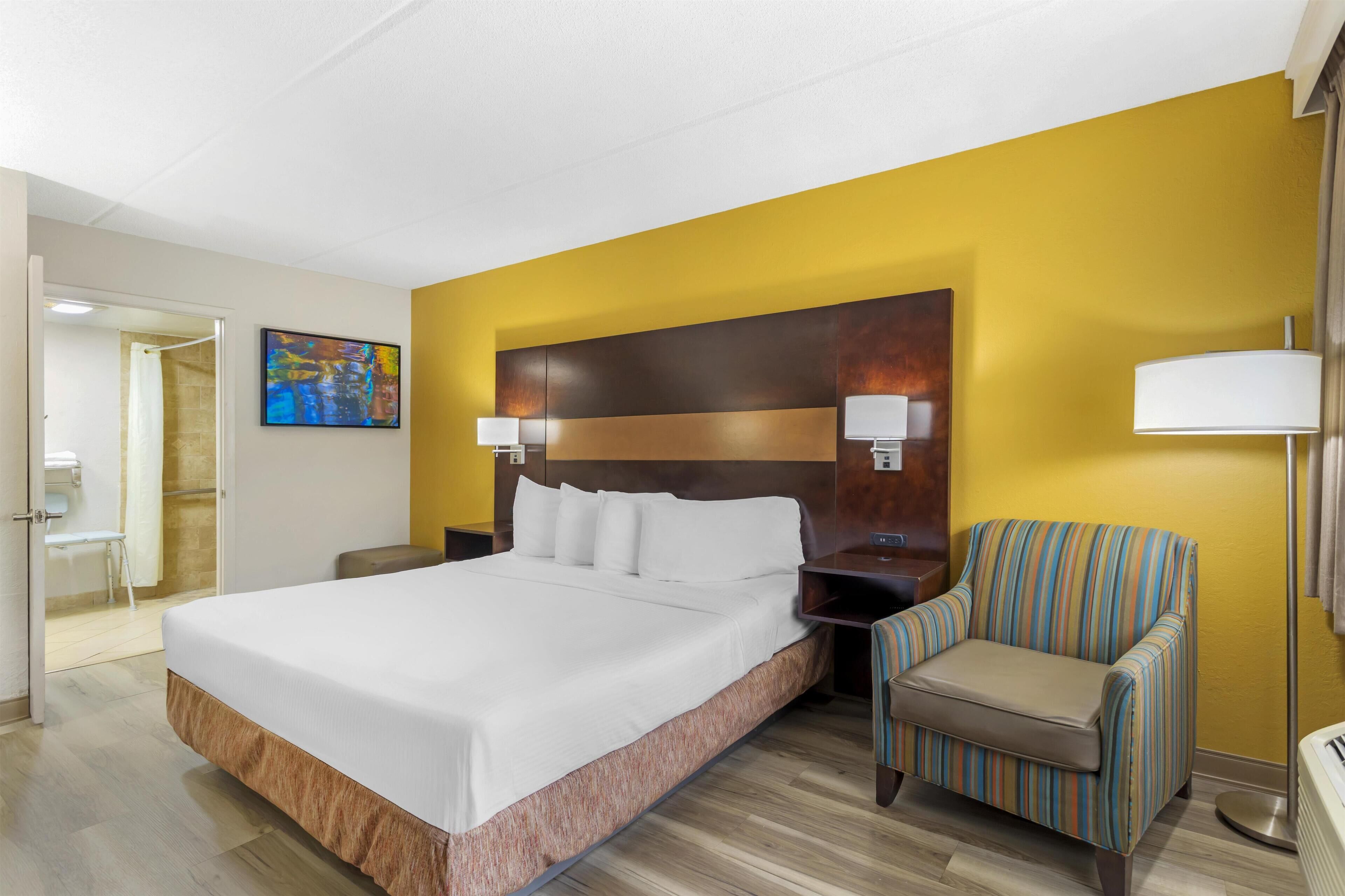 Desk, blackout drapes, soundproofing, iron/ironing board