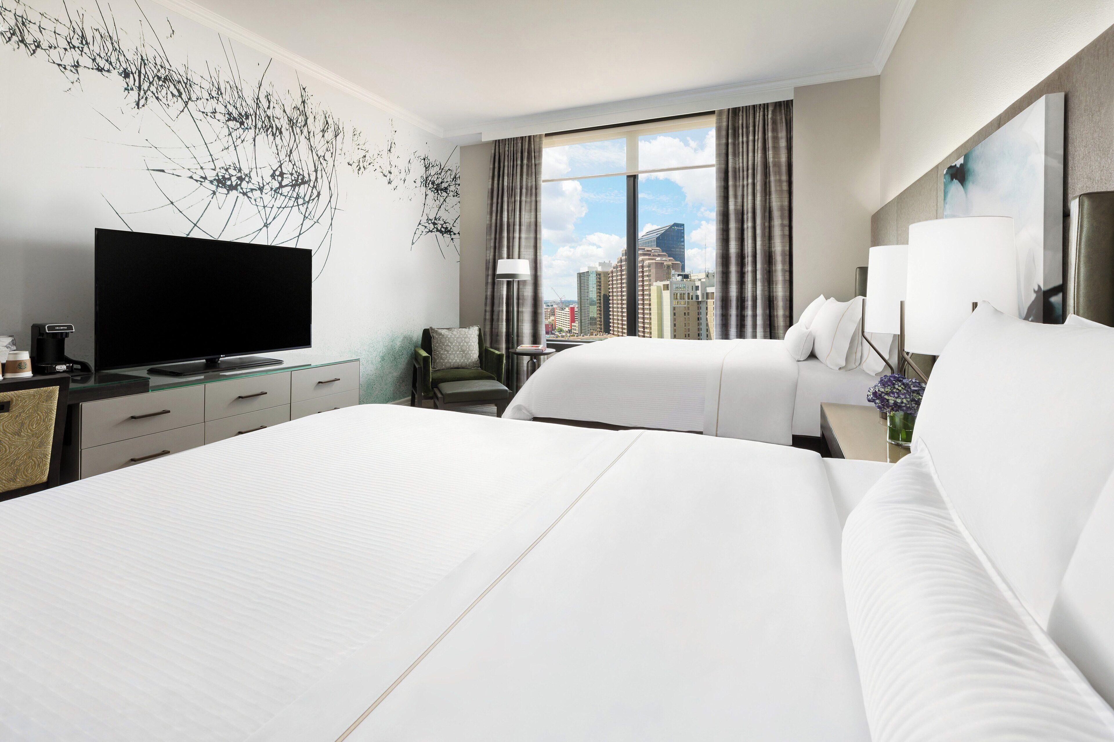 superior room, 2 queen beds, city view | premium bedding, pillow-top beds, in-room safe, desk