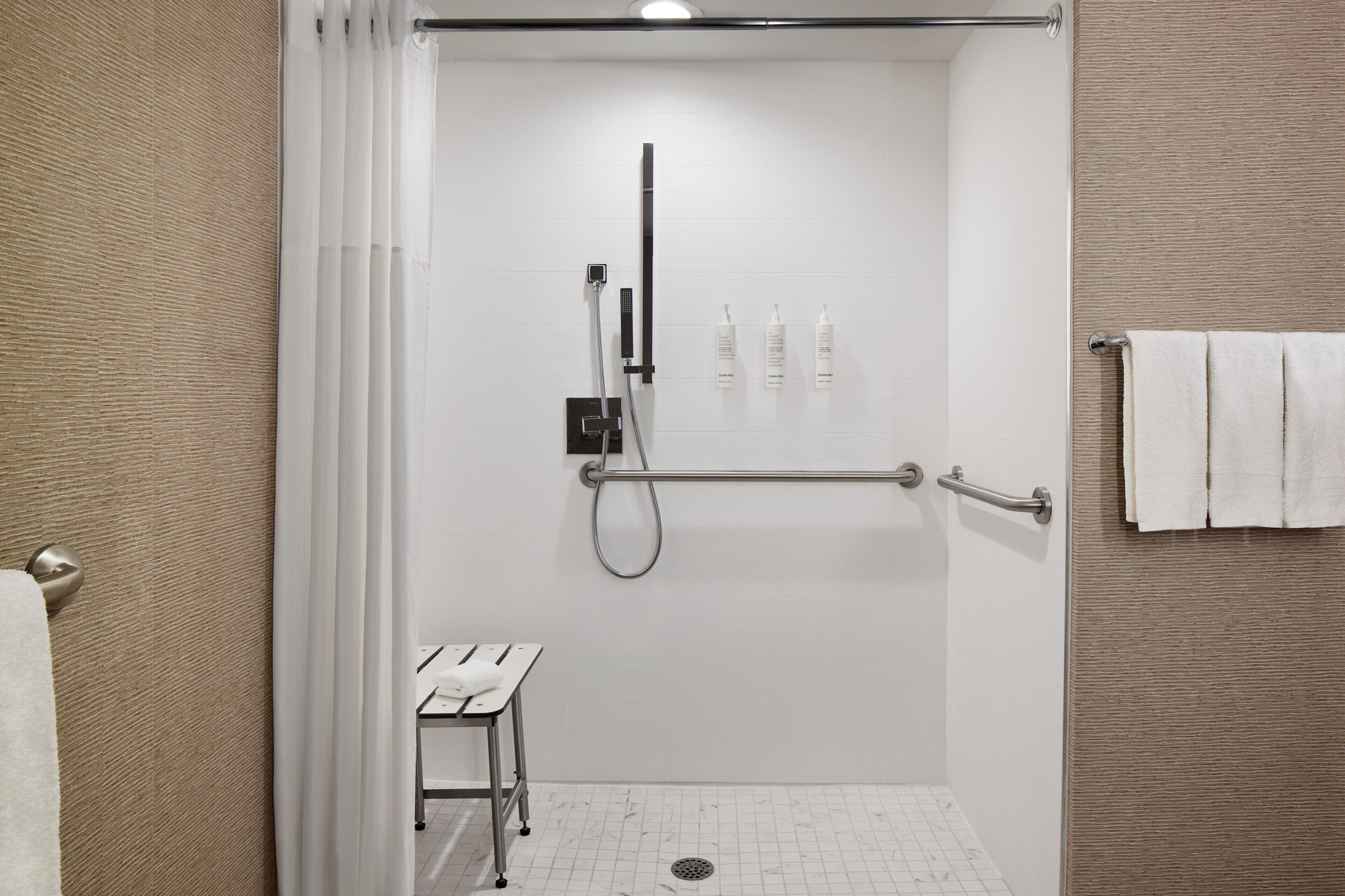 Eco-friendly toiletries, hair dryer, towels, soap