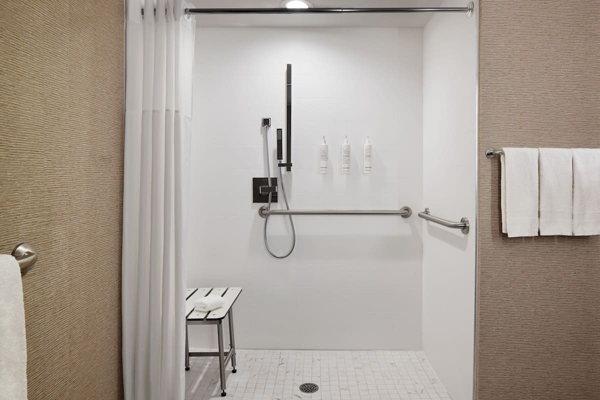 Eco-friendly toiletries, hair dryer, towels, soap