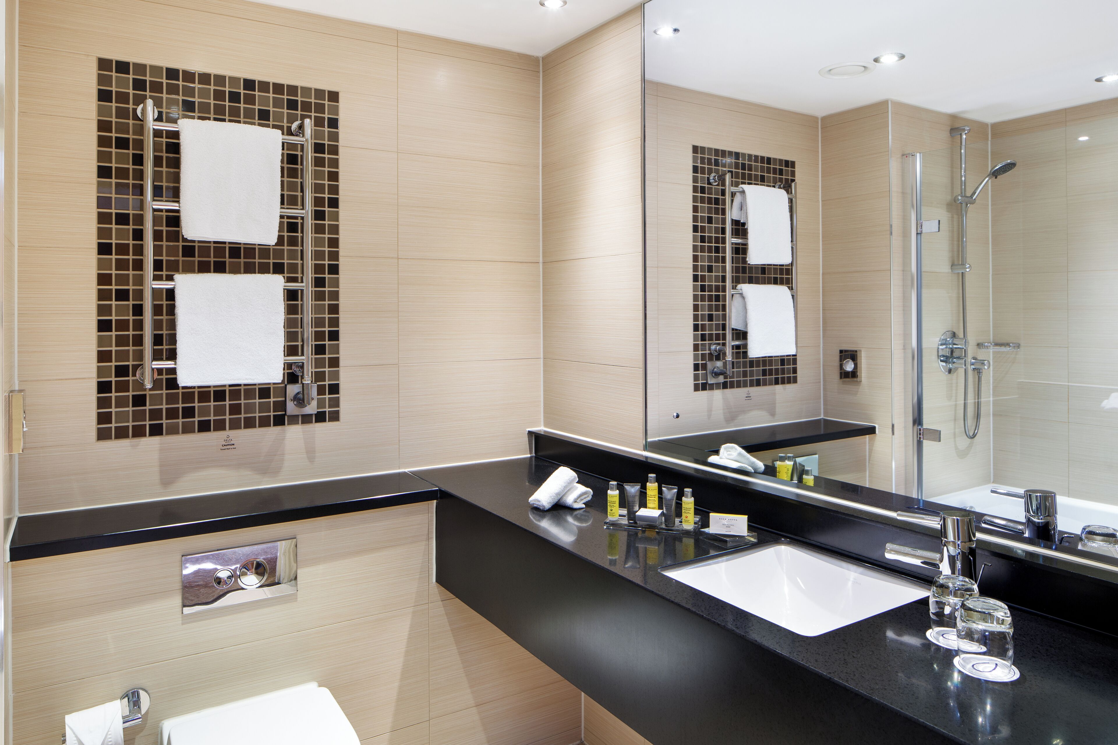 classic twin room | bathroom | eco-friendly toiletries, hair dryer, towels, soap