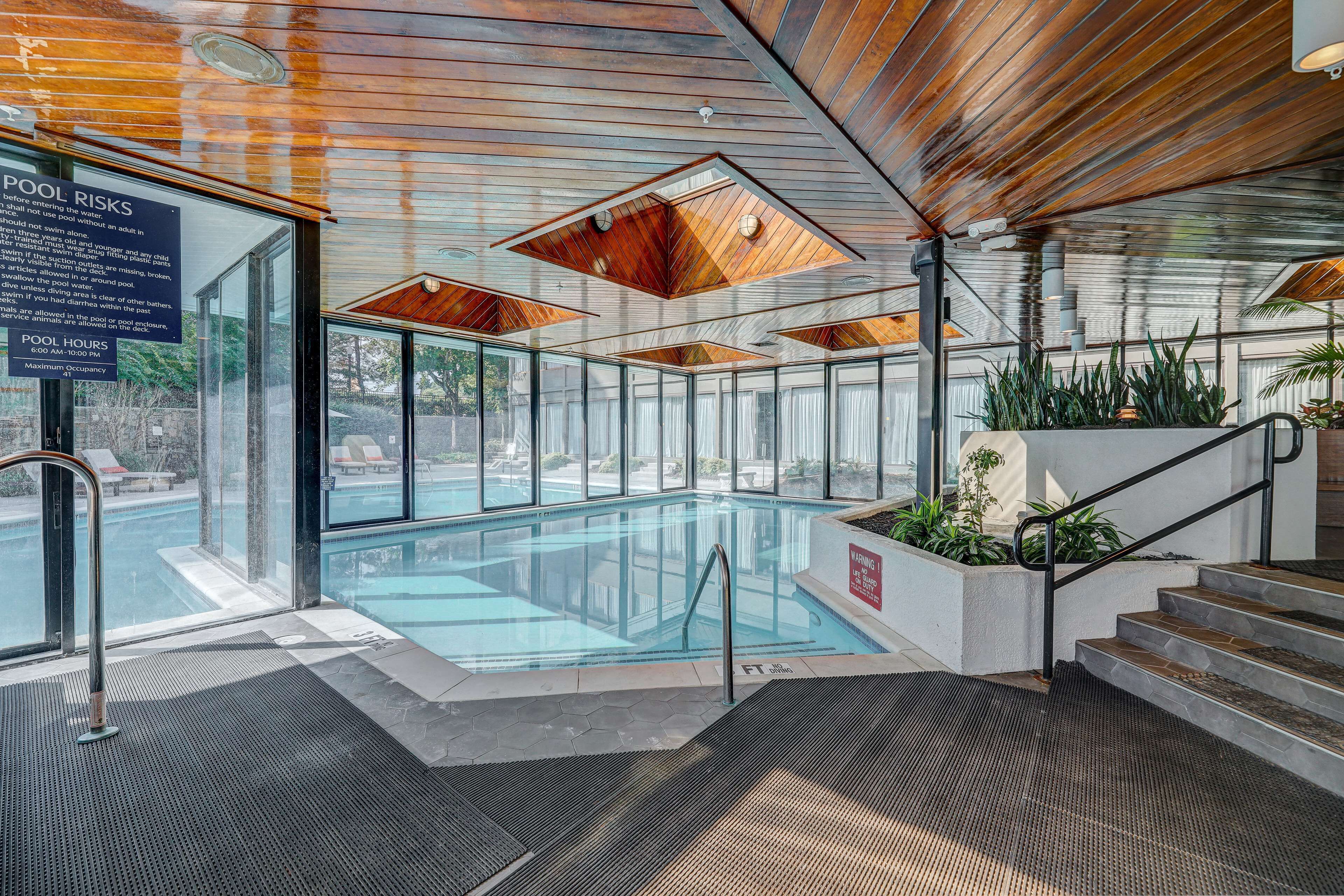 indoor pool, outdoor pool, open 7:00 am to 10:00 pm, pool umbrellas