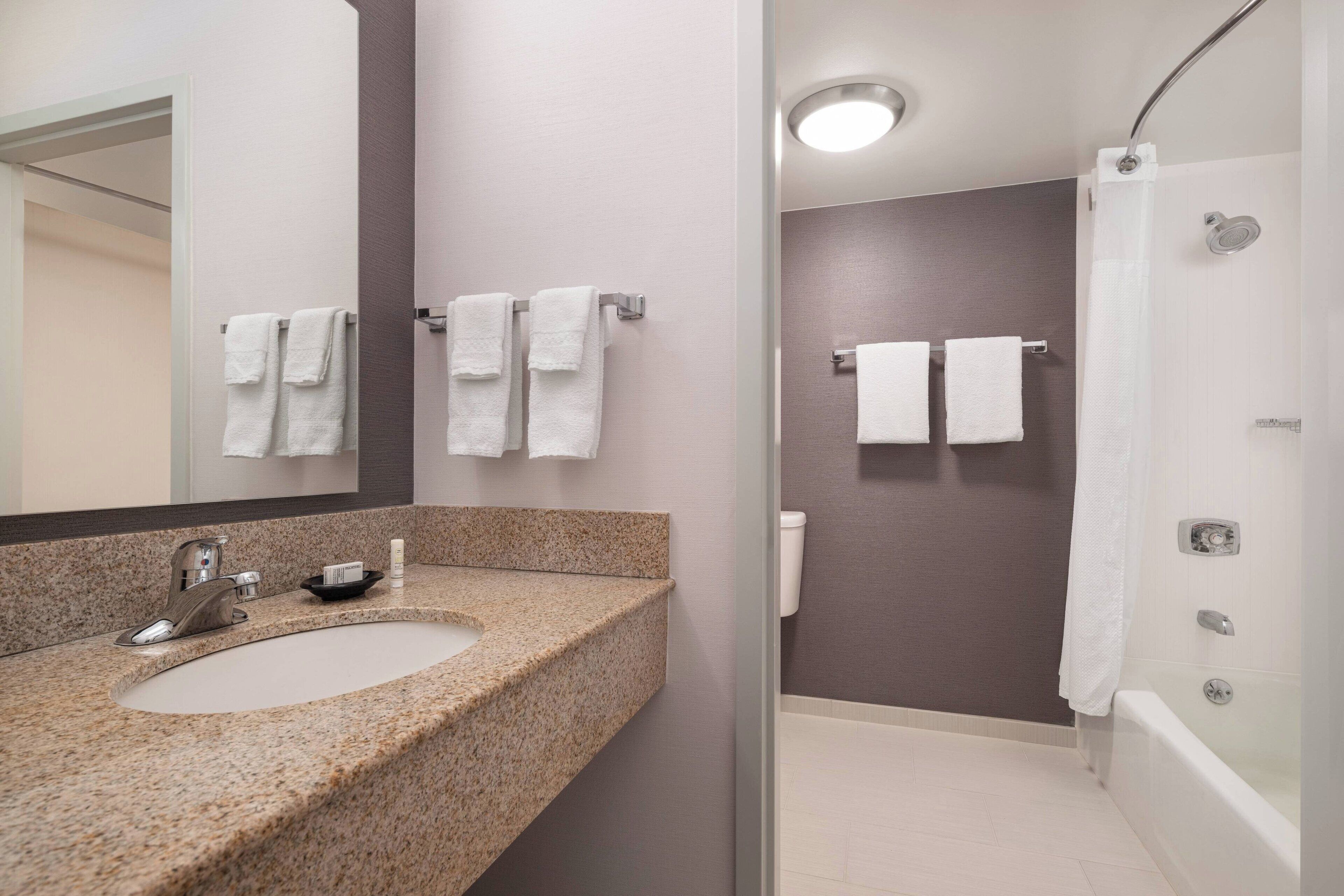 free toiletries, hair dryer, towels