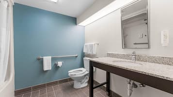 Shower, eco-friendly toiletries, hair dryer, towels