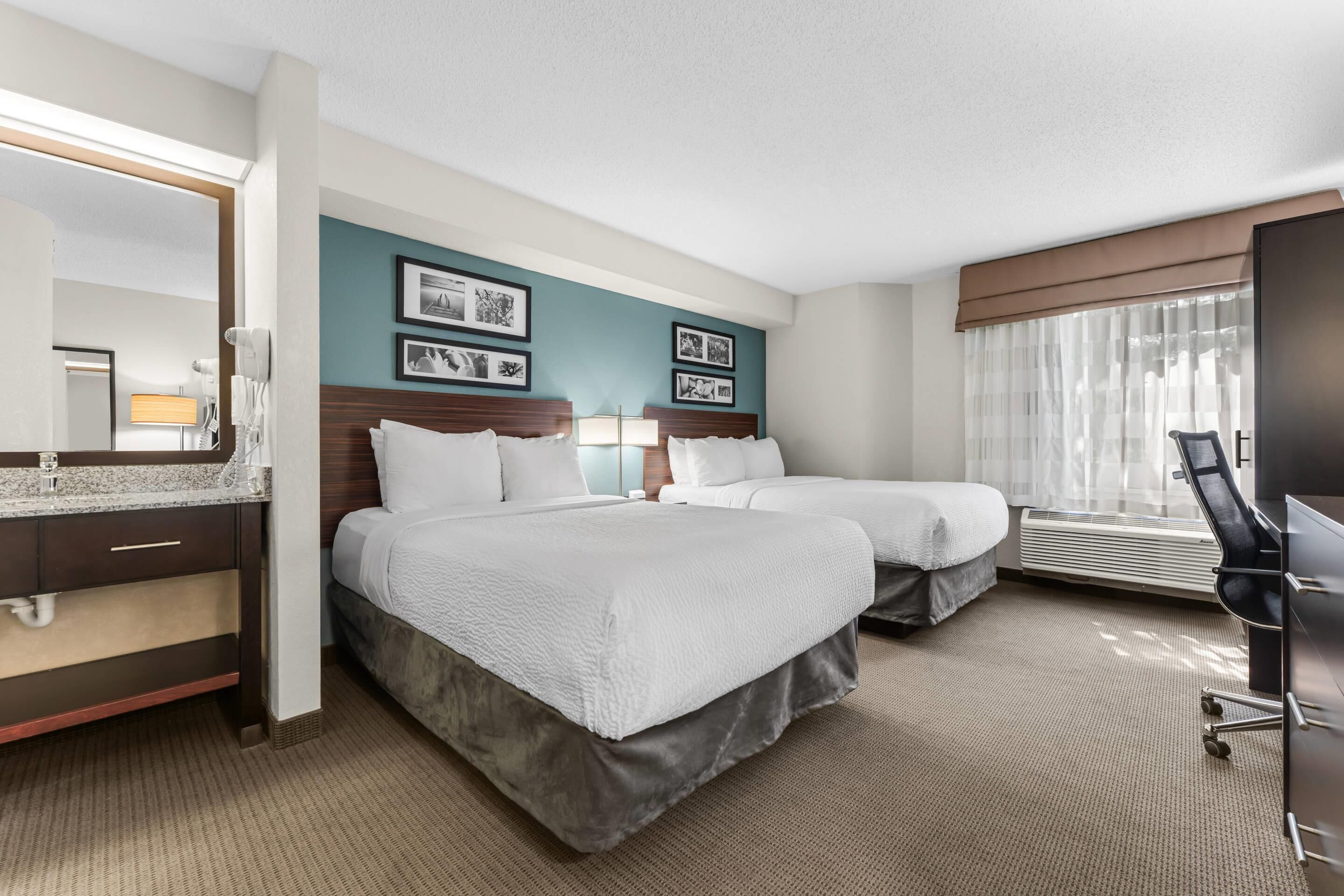 Room | 2 Double Beds | Sleeps 4 | Free Breakfast | In-room safe, desk, laptop workspace, blackout drapes