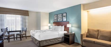 1 King Bed, 1-Person Pullout Sofa, Non-Smoking, No Pets Allowed | In-room safe, desk, laptop workspace, blackout drapes