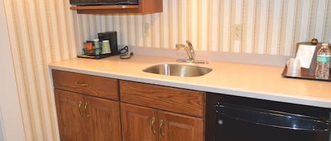 Fridge, microwave, coffee/tea maker