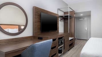 Premium bedding, desk, blackout drapes, iron/ironing board