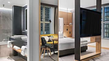 Junior-Suite, 1 King-Bett | Wohnbereich | 32-Zoll-LCD-Fernseher mit Satellitenempfang, Smart-TV